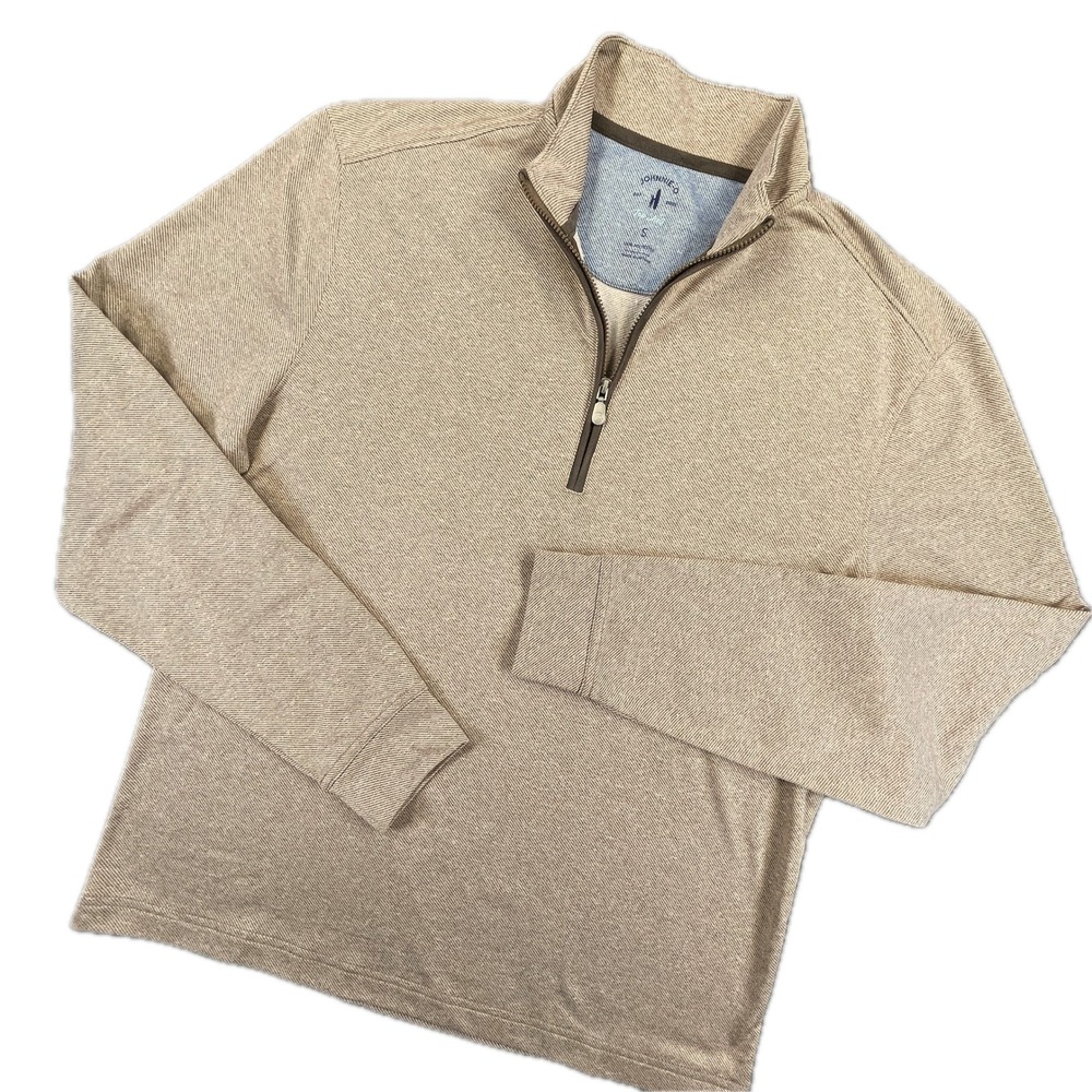 Johnnie-O Top Shelf 1/4 Zip Pullover S Tan Polyester Performance Golf Layer Luxe